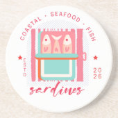 Whimsical Sardines Coastal Beach Pink Getränkeuntersetzer (Vorne)