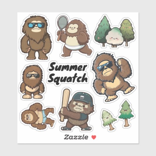 Whimsical Sasquatch Stickers, Bigfoot Decals Aufkleber (Blatt)