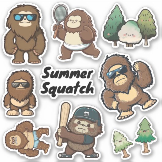 Whimsical Sasquatch Stickers, Bigfoot Decals Aufkleber (Vorderseite)