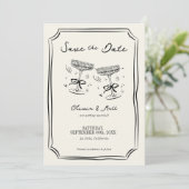 Whimsical Save The Date Champagne Cheers Einladung (Stehend Vorderseite)