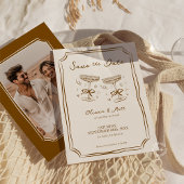 Whimsical Save The Date Champagne with Photo Brown Einladung
