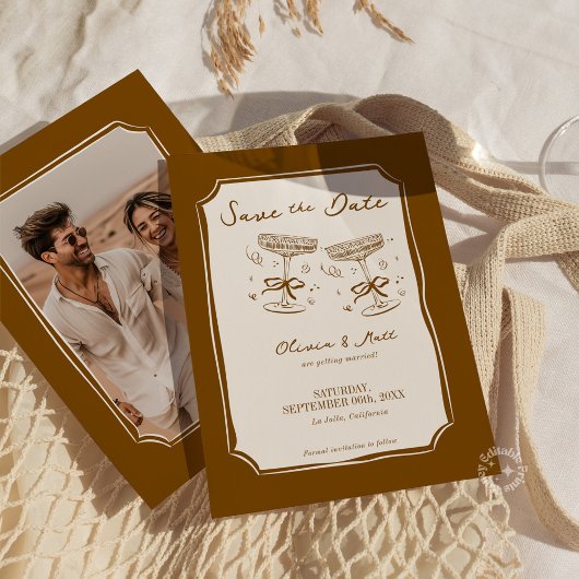 Whimsical Save The Date Champagner mit Foto Boho Einladung
