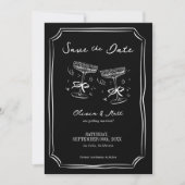 Whimsical Save The Date Champagner mit Foto Schwar Einladung (Vorderseite)