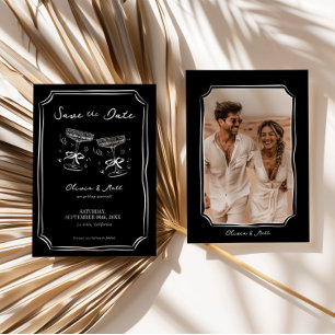 Whimsical Save The Date Champagner mit Foto Schwar Einladung