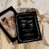 Whimsical Save The Date Champagner mit Foto Schwar Einladung