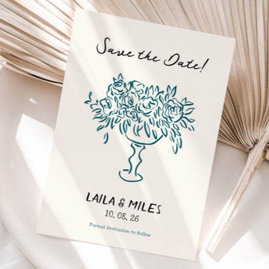 Whimsical Save the date flowers wedding card 