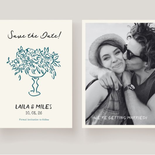 Whimsical Save the date flowers wedding card