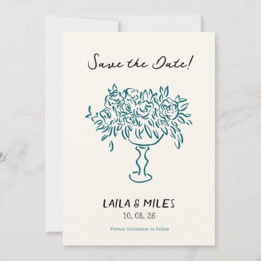 Whimsical Save the date flowers wedding card  (Vorderseite)