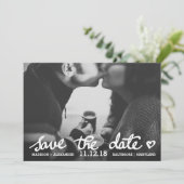 Whimsical Save the Date Niedlich Heart Script Foto (Stehend Vorderseite)