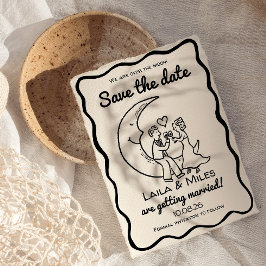 Whimsical Save the date over the moon wedding