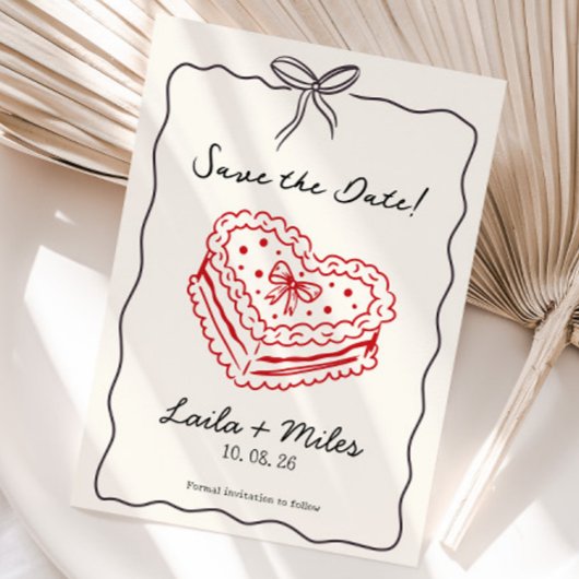 Whimsical Save the date wedding cake heart card 