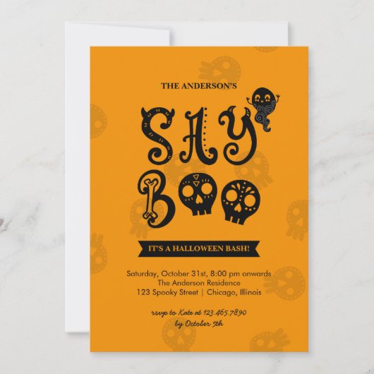 Whimsical Say Boo Halloween-Party Einladung (Vorderseite)
