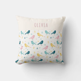Whimsical Scandi Bird Pattern Personalized Nursery Kissen