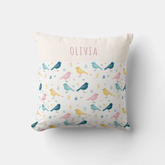 Whimsical Scandi Bird Pattern Personalized Nursery Kissen (Vorderseite)