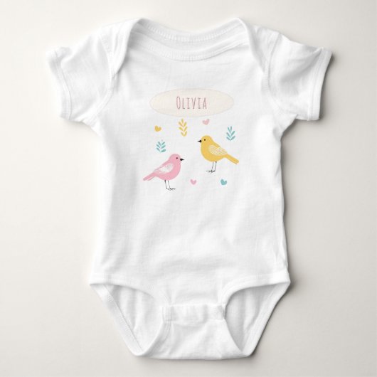 Whimsical Scandi Birds Cute Personalized Baby Strampler (Vorderseite)