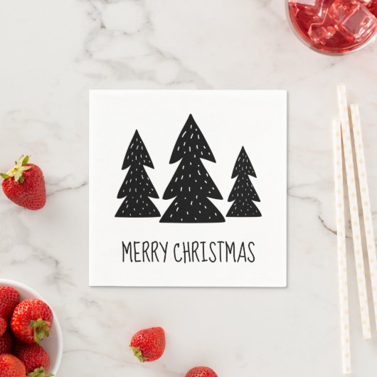 Whimsical Scandi Pine Trees Frohe Weihnachten Serviette (Beispiel)