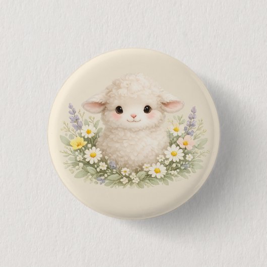 Whimsical Schafe und Wildblumen für einen charmant Button (Vorderseite)