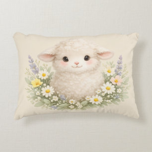 Whimsical Schafe und Wildblumen für einen charmant Dekokissen