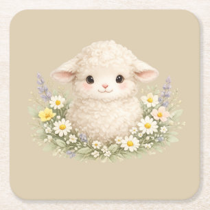Whimsical Schafe und Wildblumen für einen charmant Rechteckiger Pappuntersetzer