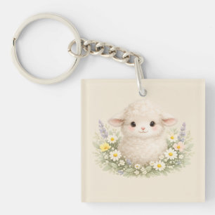 Whimsical Schafe und Wildblumen für einen charmant Schlüsselanhänger