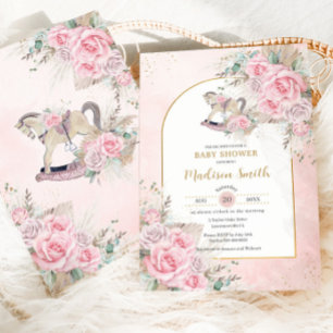 Whimsical Schaukelpferd Pampasgras Rosa Floral Einladung