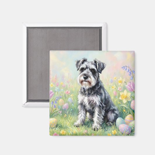 Whimsical Schnauzer with Easter Eggs Magnet (Vorderseite/Rückseite)