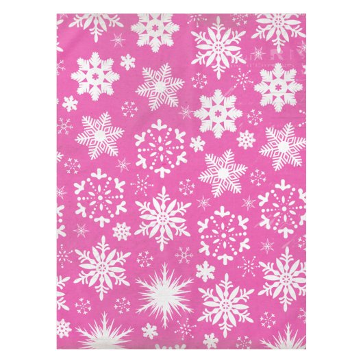 Whimsical Schneeflocken auf Pink Tablecloth Tischdecke (Vorderseite)