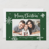 Whimsical Schneeflocken Grün Frohe Weihnachten Fot (Vorderseite)