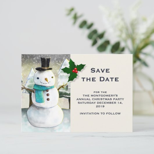 Whimsical Schneemann Winterzeit Weihnachten Zeichn Save The Date (Stehend Vorderseite)