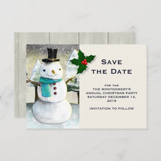 Whimsical Schneemann Winterzeit Weihnachten Zeichn Save The Date (Vorne/Hinten)