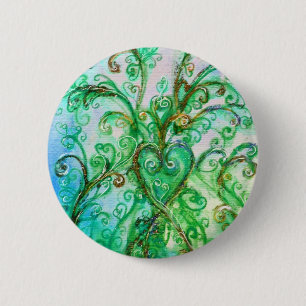 WHIMSICAL SCHNÖRKEL Green Blue Floral Heart Button