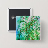 WHIMSICAL SCHNÖRKEL Green Blue Floral Heart Button (Vorne & Hinten)