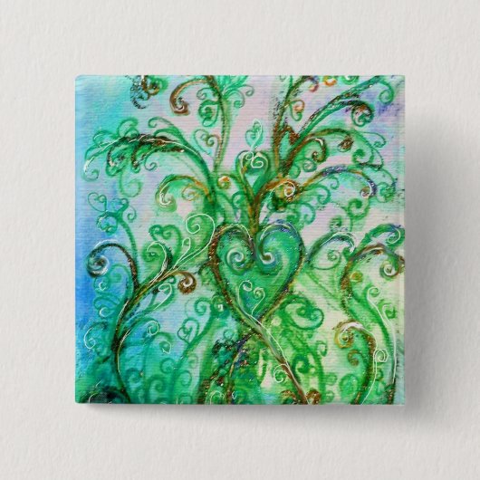 WHIMSICAL SCHNÖRKEL Green Blue Floral Heart Button (Vorderseite)