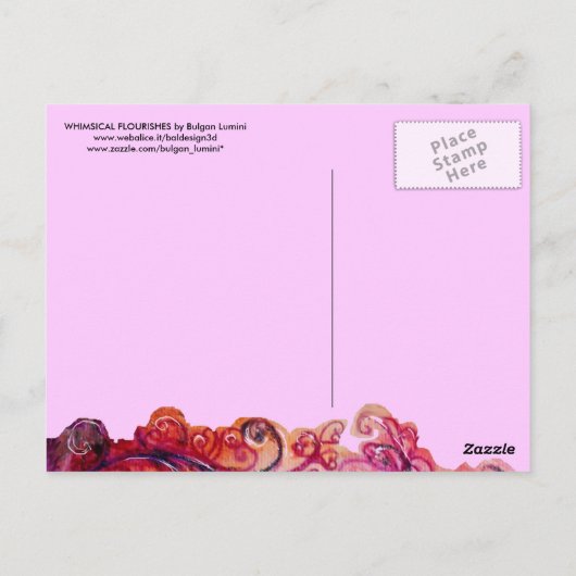 WHIMSICAL SCHNÖRKEL hell rosa lila weiß Postkarte (Rückseite)