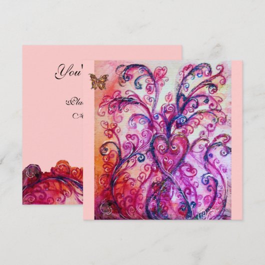 WHIMSICAL SCHNÖRKEL hell rot, rosa lila Einladung (Vorne/Hinten)