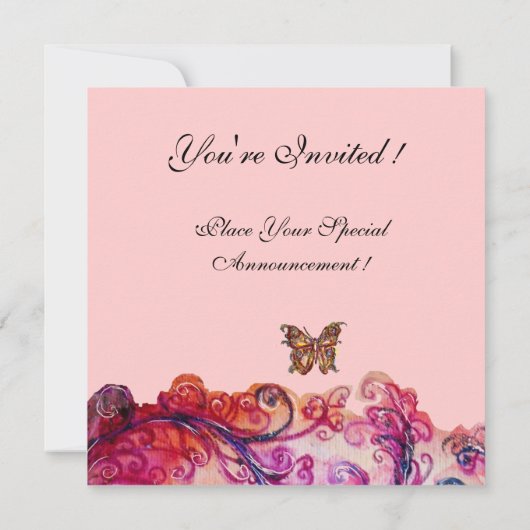 WHIMSICAL SCHNÖRKEL hell rot, rosa lila Einladung (Rückseite)