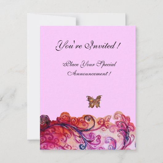 WHIMSICAL SCHNÖRKEL hell rot, rosa lila Einladung (Rückseite)