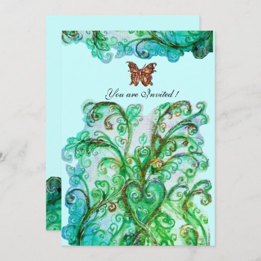 WHIMSICAL SCHNÖRKEL hellblau grün Einladung (Vorne/Hinten)