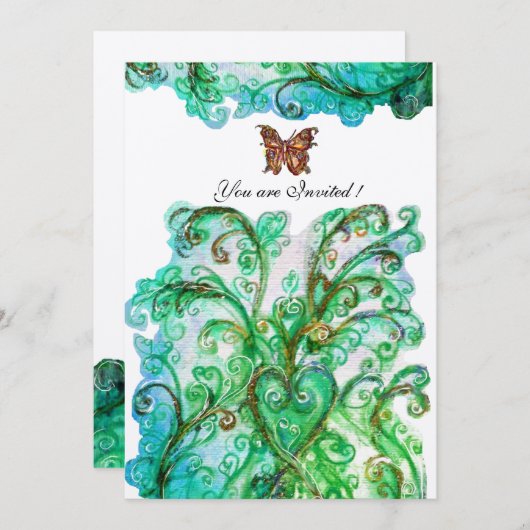 WHIMSICAL SCHNÖRKEL hellblau grün Filz Einladung (Vorne/Hinten)