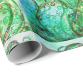 WHIMSICAL SCHNÖRKEL hellgrün blau weiß Geschenkpapier (Rolleneckpunkt)
