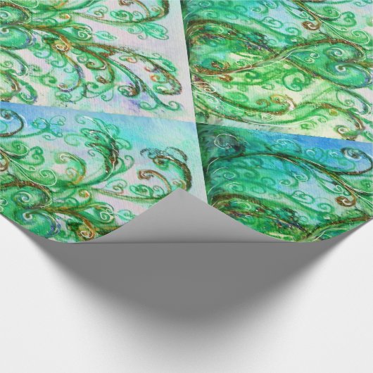 WHIMSICAL SCHNÖRKEL hellgrün blau weiß Geschenkpapier (Ecke)