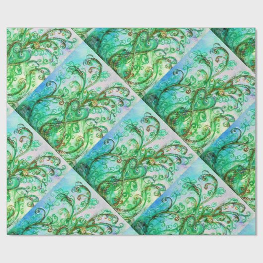 WHIMSICAL SCHNÖRKEL hellgrün blau weiß Geschenkpapier (Flach)