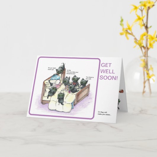 whimsical schwarz kitty wird gut Karte (Gelbe Blume)