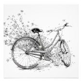 Whimsical Schwarz-weiß Bicycle Blume Zeichnend Fotodruck (Vorne)