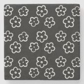 Whimsical Schwarz & Weiß Floral Retro fröhlich Steinuntersetzer (Vorderseite)