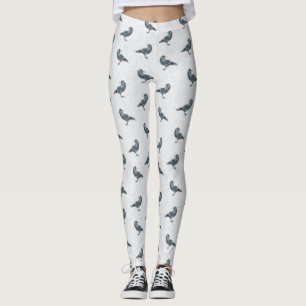 Whimsical Schwarz & Weiß Krähe Halloween  Leggings