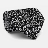 Whimsical Schwarz-Weiß-Spiral-Blumen-Blatt-Muster Krawatte (Gerollt)