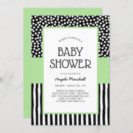 Whimsical Schwarz-weiß und Green Baby Dusche Einladung