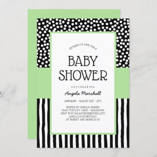 Whimsical Schwarz-weiß und Green Baby Dusche Einladung