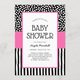 Whimsical Schwarz-weiß und Pink Baby Dusche Einladung